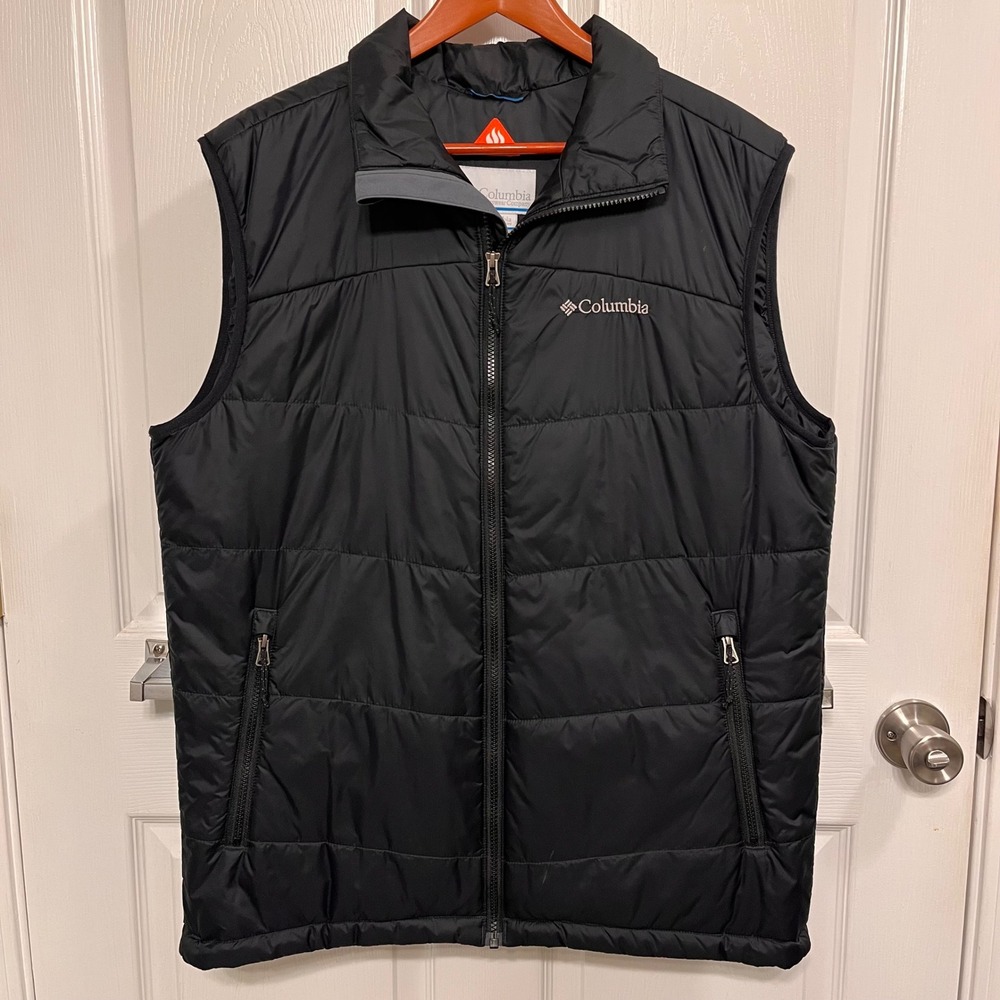 Columbia Mens Omni-Heat Puffer Vest Black Insulated Quilted Full Zip WM0385 L